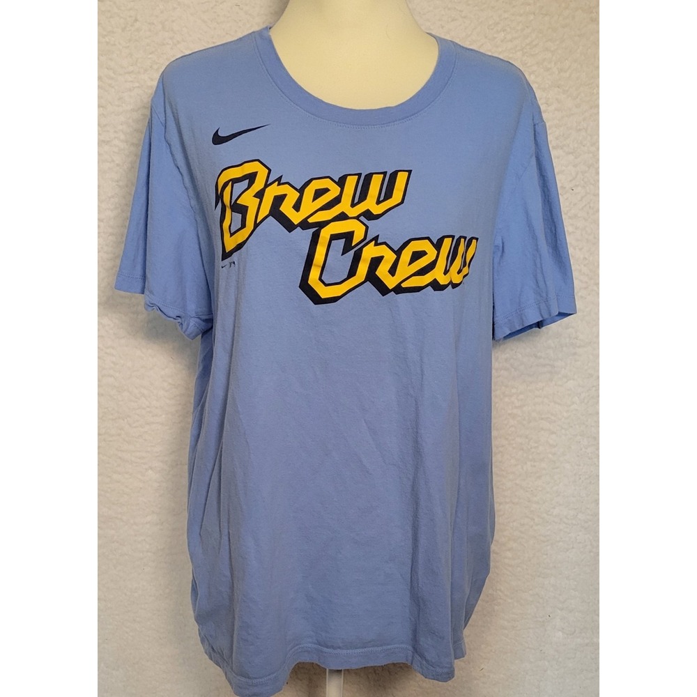 Nike Milwaukee Brewers Yelich Size XL Brew Crew T Shirt Blue Short‎ Sleeve 1274